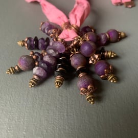 Necklace - Amethyst and drusy quartz deep purple cluster