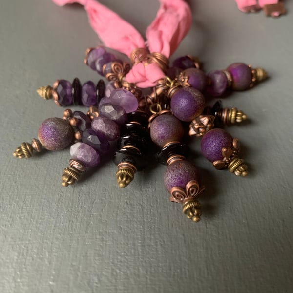 Necklace - Amethyst and drusy quartz deep purple cluster