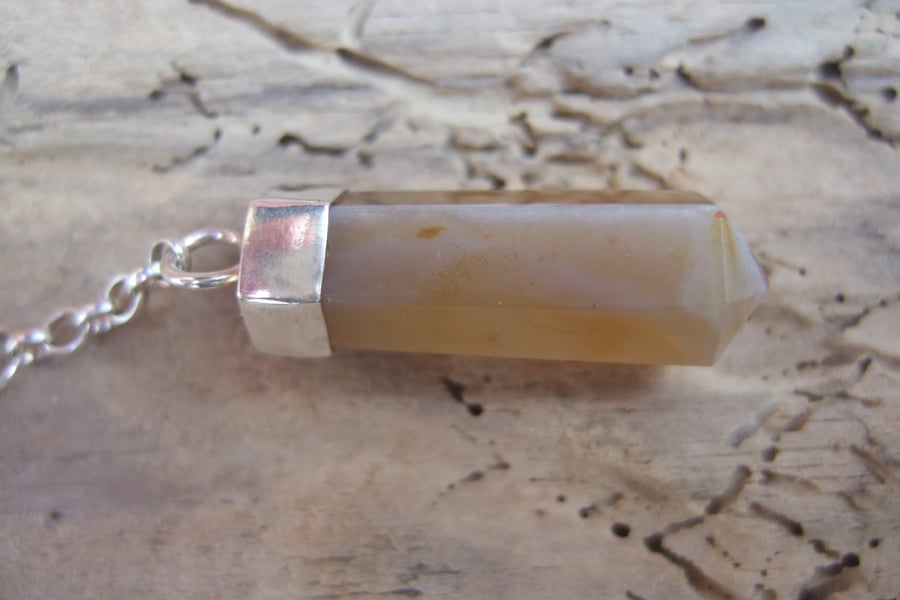 Sterling Silver & Banded Agate Crystal Pendant