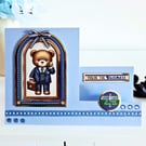 "Good Luck In Your New Job" Blue Handmade Stepper Card With Teddy Bear In Suit