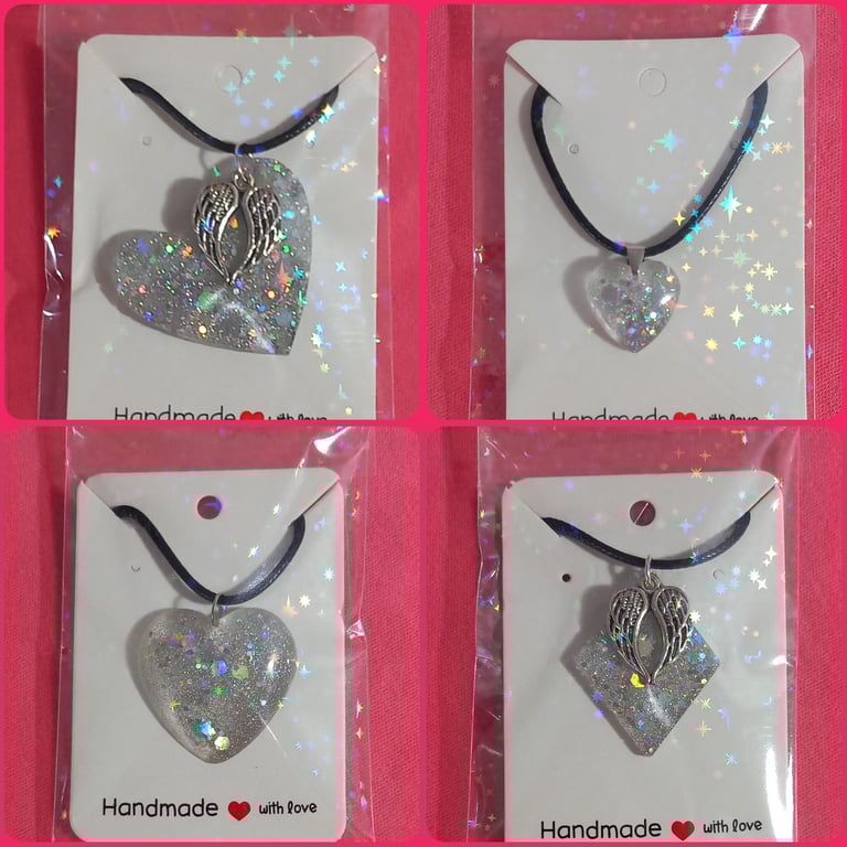 Sparkly Christmas necklaces, Resin silver pendants, Holographic glitter sparkle,