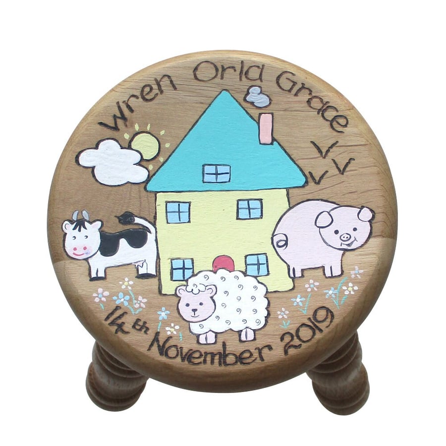 Personalised Child's Oak Wooden Stool for Girls