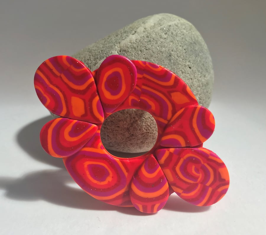 Bold & Beautiful Brooch in Glitter Red, Hot Pink & Tangerine Polymer Clay