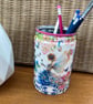 Butterflies with Fairies Blue Pink and White upcycled Coffee Bean Can Pencil Pot