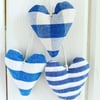 LAVENDER HEARTS - set of 3, blue stripes and checks