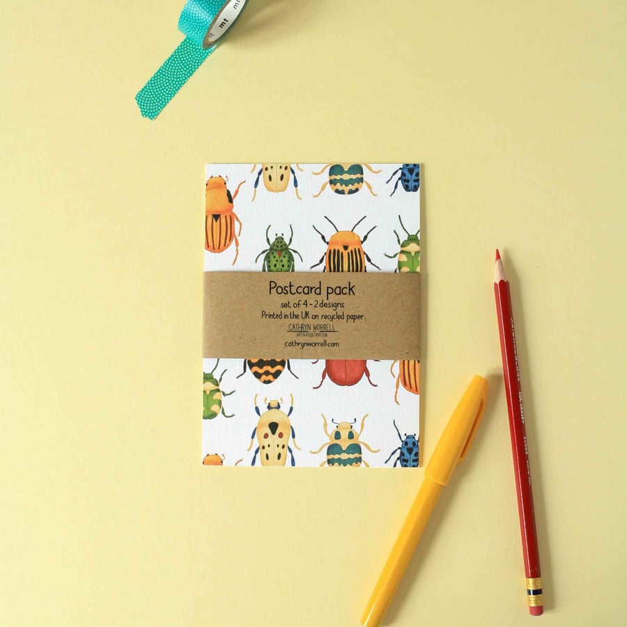 Colourful Beetles postcard pack 