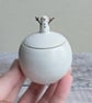 Very small handmade ceramic snowball lidded pot, mini snowman with twig arms - Image 4