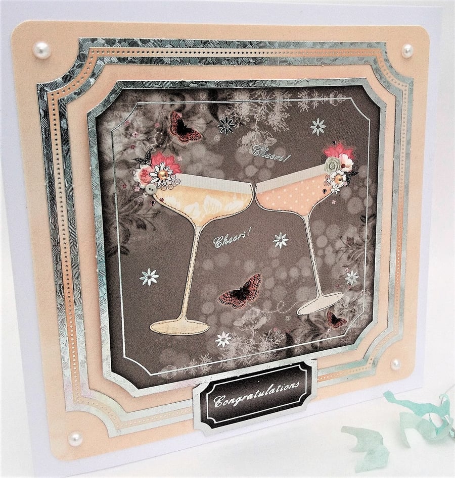 Champagne Glasses, Wedding, Engagement, Anniversary Card FREE P&P to UK