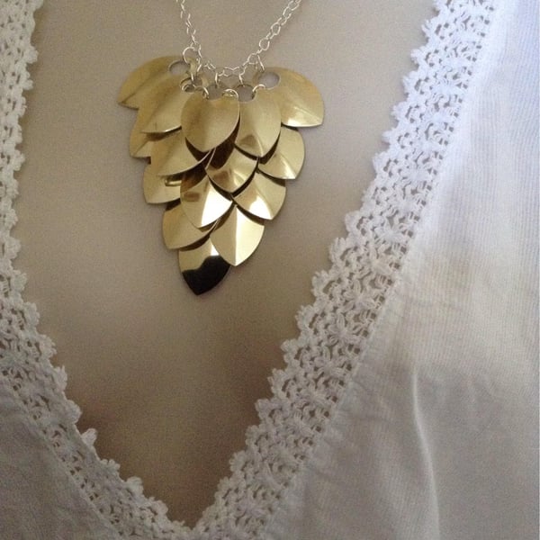 Gold Bib Necklace, Chainmaille Necklace, Statement Necklace