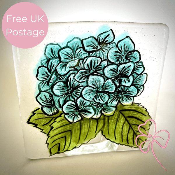 Fused Glass Painted Hydrangea Candle Holder