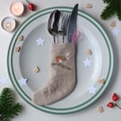 Personalised Christmas Cutlery Stocking with Embroidered Robin