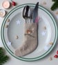 Personalised Christmas Cutlery Stocking with Embroidered Robin
