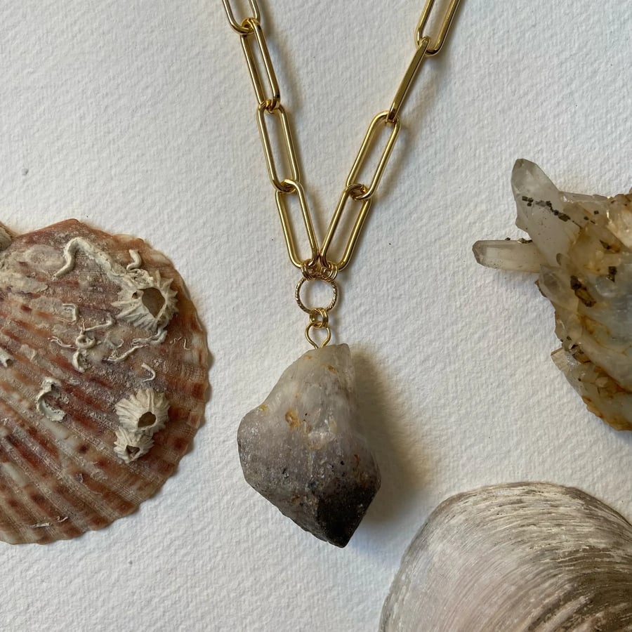 Stunning Cornish Smokey Amethyst with Geothite inclusion necklace 18k GOLD