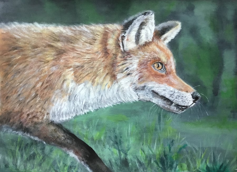 Superb quality giclee print of 'On the Hunt' a fox painting by artist Janet Bird