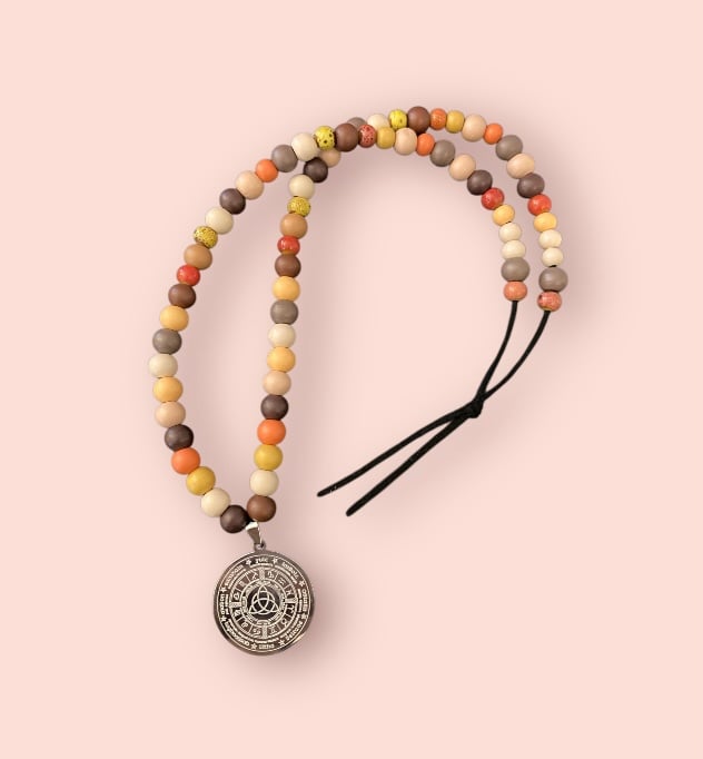 Pagan wheel of the year pendant and beaded chain