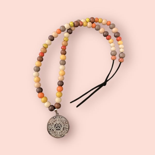 Pagan wheel of the year pendant and beaded chain