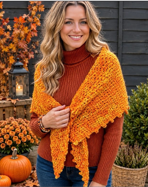 Handmade Orange Chunky Merino Crochet Wrap and Shawl