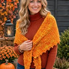 Handmade Orange Chunky Merino Crochet Wrap and Shawl