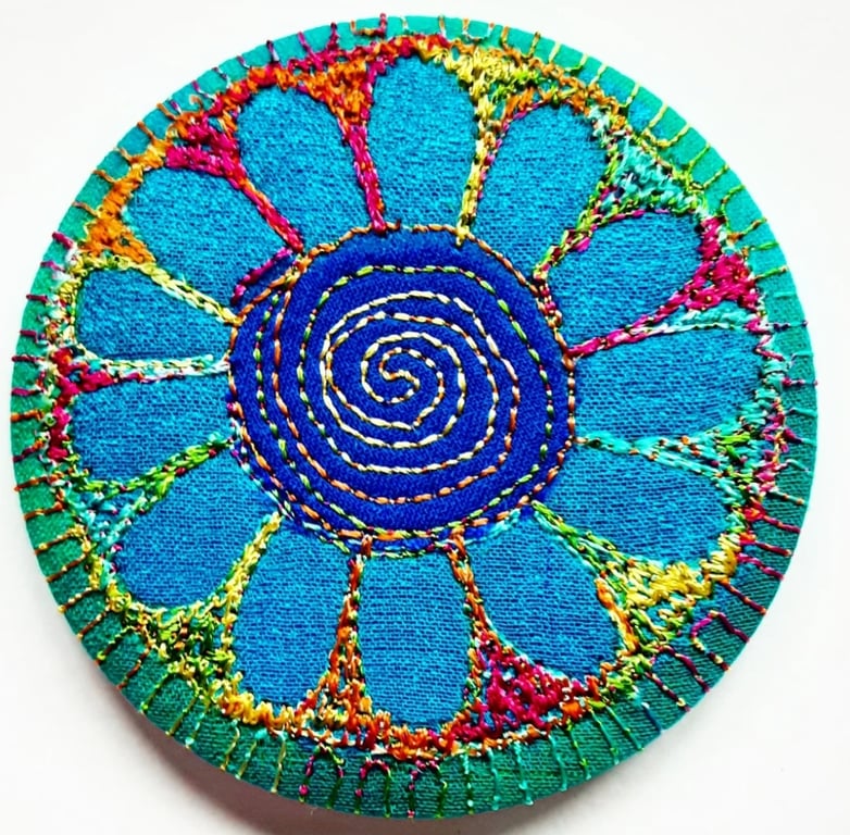 58mm Fabric Pocket Mirror with Free Machine Embroidery