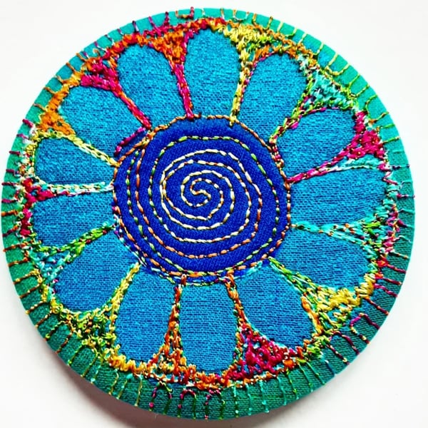 58mm Fabric Pocket Mirror with Free Machine Embroidery
