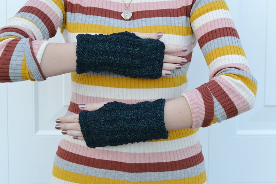 Fingerless Gloves Womens Aran Knitted 