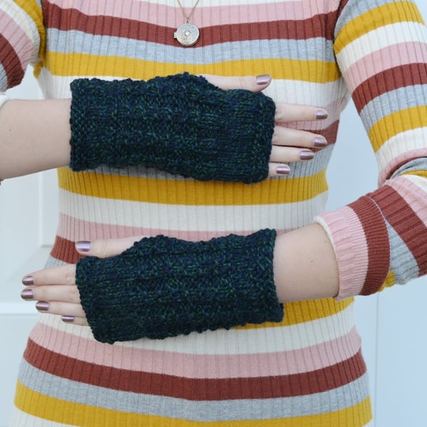 Fingerless Gloves Womens Aran Knitted 