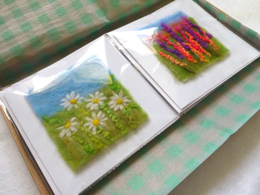 Set of 4 needle felted Floral greetings card collection