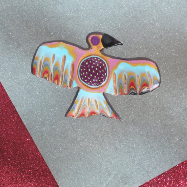 Handmade Brooch - Aztec Magic Bird - Festival Jewellery