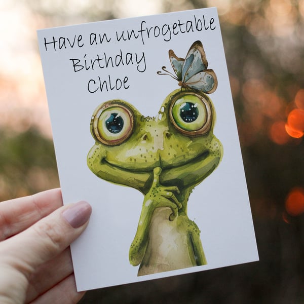 Frog Birthday Card, Frog Funny Birthday Card, Personalized Card, Toad Card