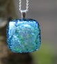 Turquoise dichroic layered glass pendant, dichroic fused glass necklace ...