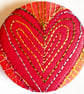 38mm Hand Dyed Fabric Heart Badge with Free Machine Embroidery 
