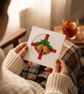 Christmas Bells Cross Stitch, Handmade Golden Bells with Holly Greeting Card