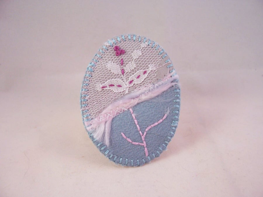 Hand embroidered fabric brooch