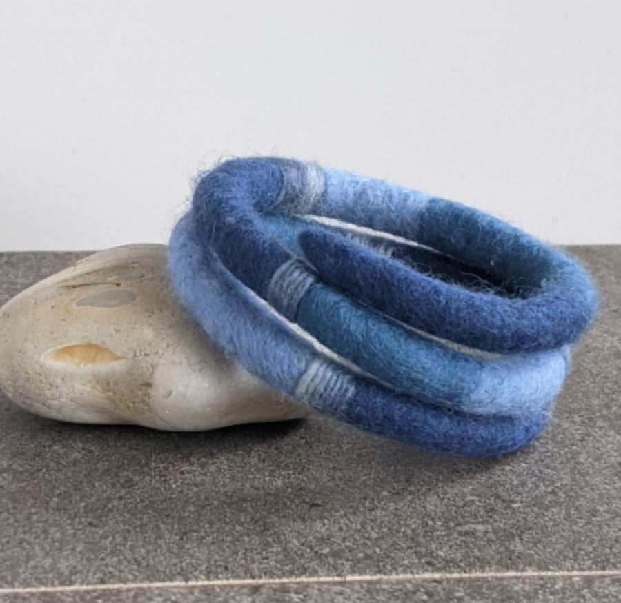 Felted bracelet - denim blues