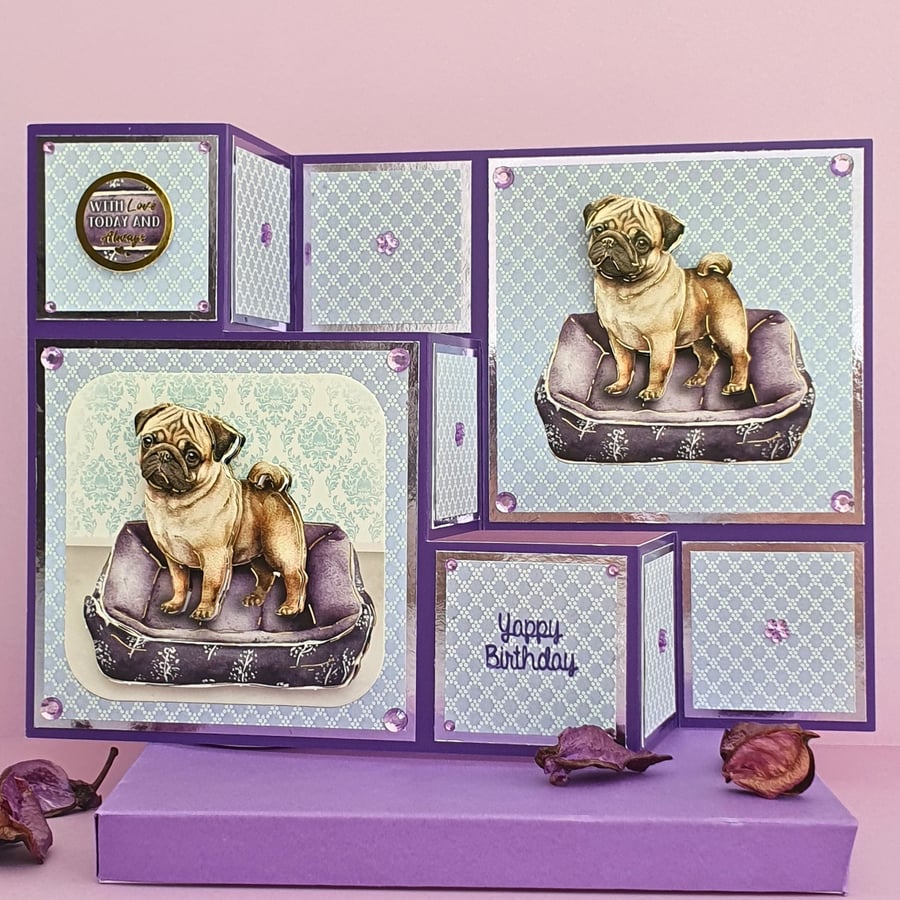 Pug Decoupaged Birthday Card With Box For A Dog Lover, Keepsake Dog Card
