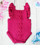 Raspberry pink crochet baby romper. Bobble stitch romper. Age 0-3 months - Image 4