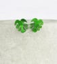 Titanium posts - Monstera leaf acrylic stud earrings - Green pearly plant - Image 1