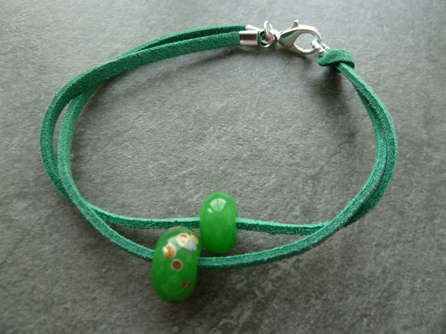 double stranded faux suede bracelet green