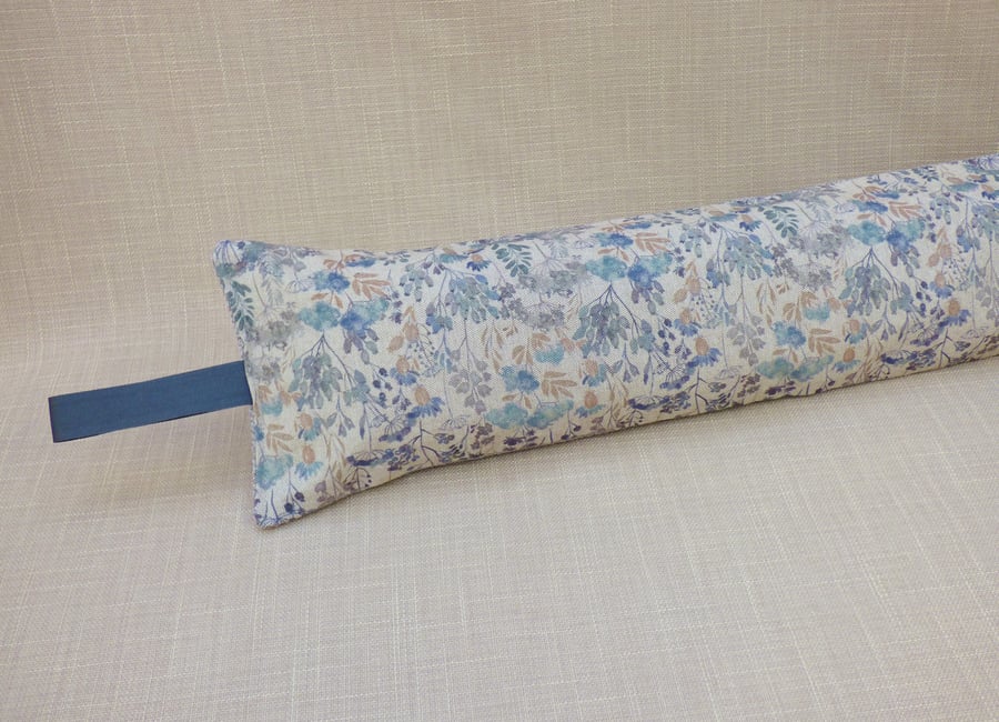 Draught Excluder Autumn Garden Floral Azure Blue fabric heavy weight 1.9kg