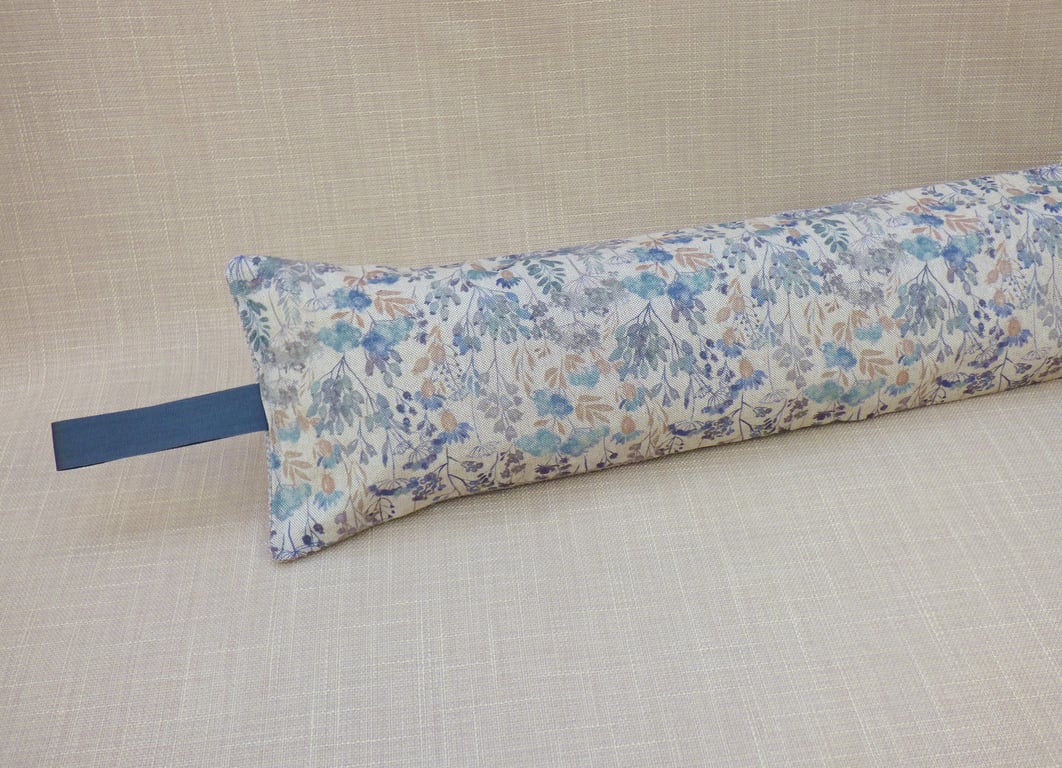 Draught Excluder Autumn Garden Floral Azure Blue fabric heavy weight 1.9kg