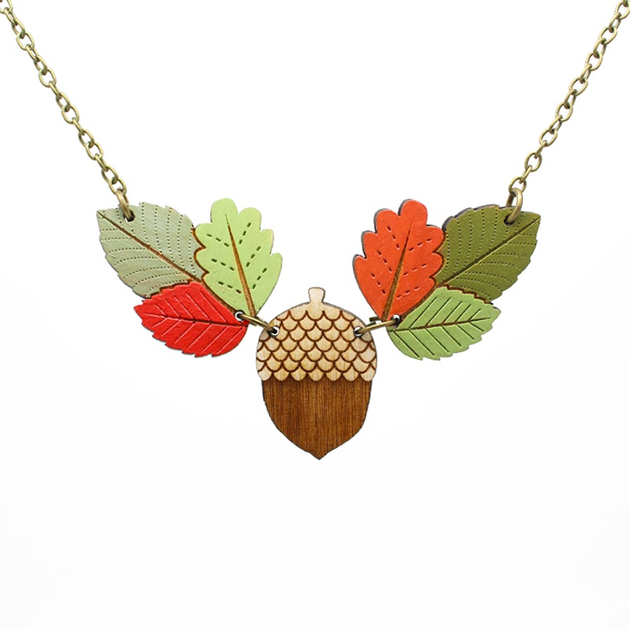 Autumn Necklace - Leaves and Acorn