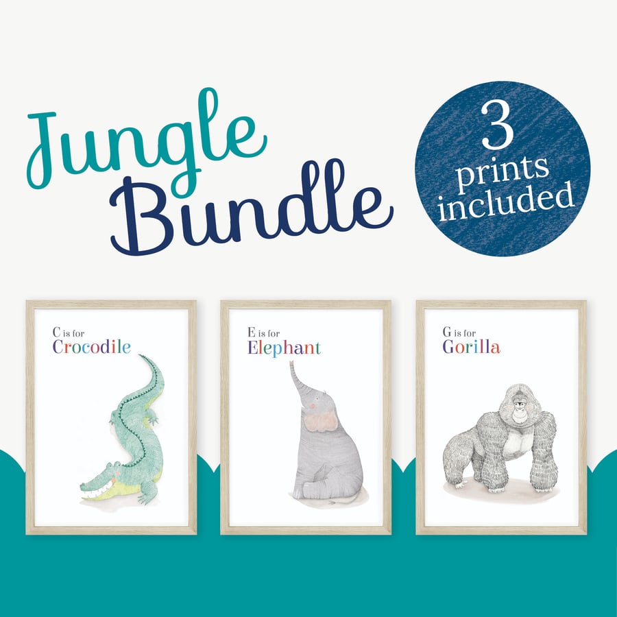 Beautiful Bundle: Jungle animals print set of 3, Safari kids' room