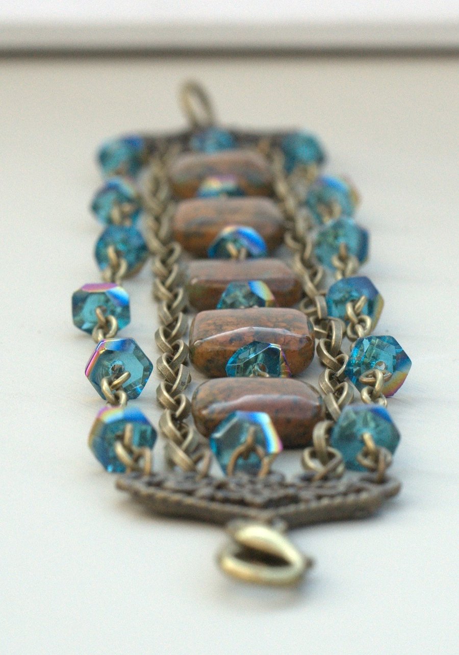 Arabian Nights Rainbow Jasper & Turquoise Glass Bead Multi Strand Bracelet