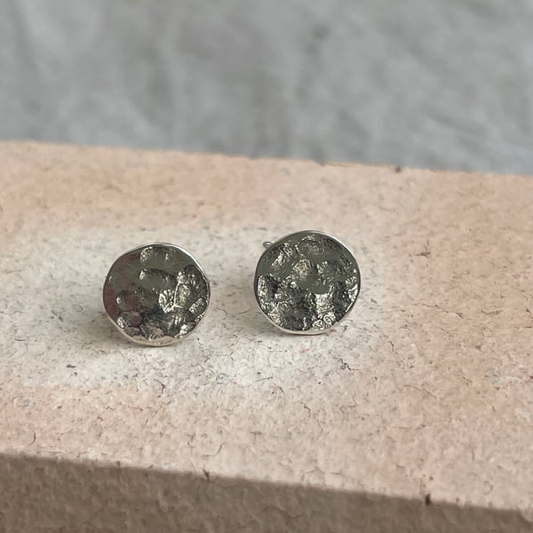 Hammered Moon Earrings - Recycled Silver