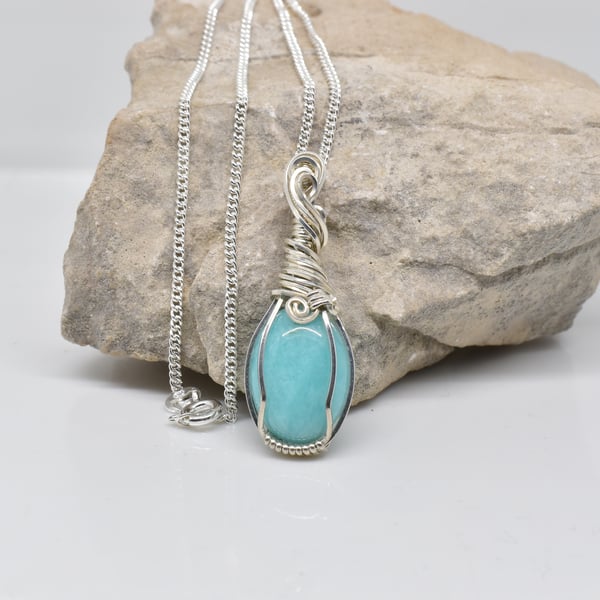 Wire Wrapped Amazonite and Silver One of a Kind Necklace