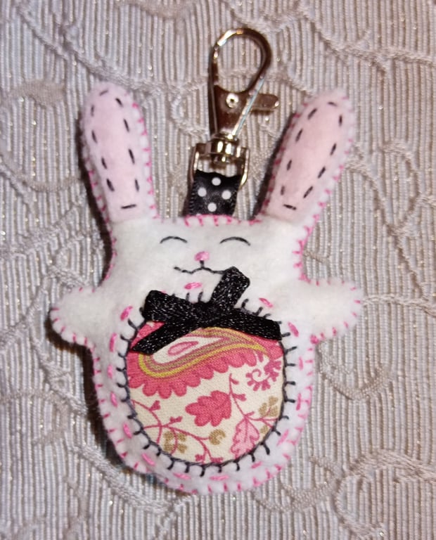 Felt White Little Bunny Bag Charm Keyring