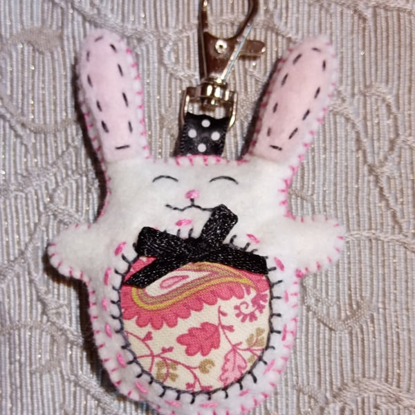 Felt White Little Bunny Bag Charm Keyring