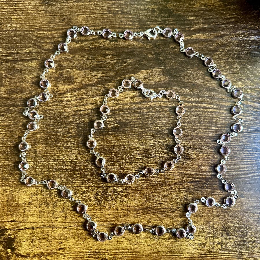 Handmade Necklace & Bracelet Set Champagne Glass Beads High Quality