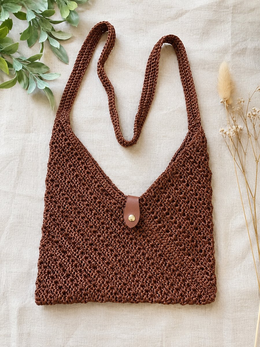 Handmade Crochet Crossbody Bag - Boho Shoulder Bag - Rustic Brown Handbag - Uniq