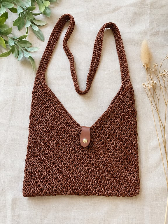 Handmade Crochet Crossbody Bag - Boho Shoulder Bag - Rustic Brown Handbag - Uniq